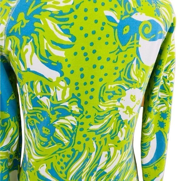 Lilly Pulitzer Green /Blue Roar Of The Jungle Skipper Popover Half Zip Top Sz XS - Picture 5 of 8